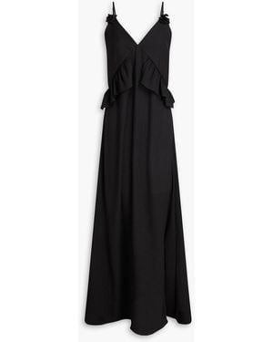Kika Vargas Bel Floral-appliquéd Hammered Crepe De Chine Maxi Dress - Black