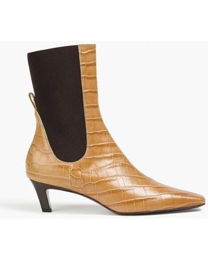 TOTEME Croc-Effect Leather Ankle Boots - White