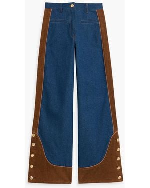 FARM Rio Corduroy-Paneled High-Rise Wide-Leg Jeans - Blue
