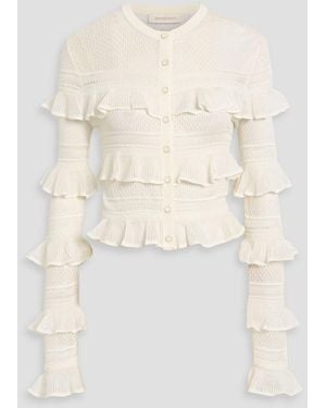 Zimmermann Ruffled Crochet-Knit Cardigan - Natural