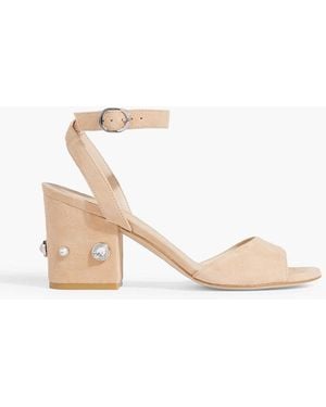 Stuart Weitzman Alshn 75 Crystal-Embellished Suede Sandals - White