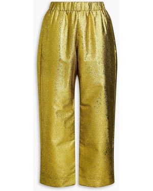 Stine Goya Isra Cropped Jacquard Straight-leg Trousers - Yellow