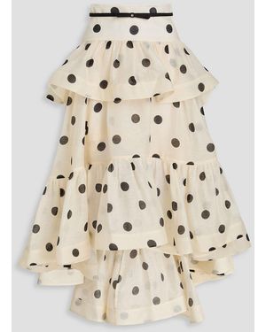 Zimmermann Tiered Polka-Dot Linen And Silk-Blend Skirt - Natural