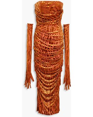 Alex Perry Strapless Devoré-velvet Midi Dress - Orange