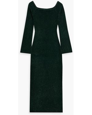 Galvan London Ribbed-knit And Tinsel Midi Dress - Green