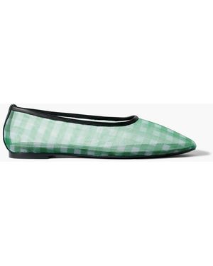 STAUD Alba Leather-trimmed Gingham Mesh Ballet Flats - Green