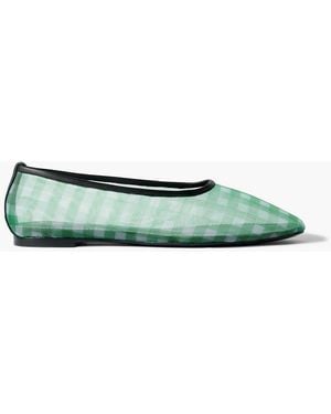 STAUD Alba Leather-trimmed Gingham Mesh Ballet Flats - Green