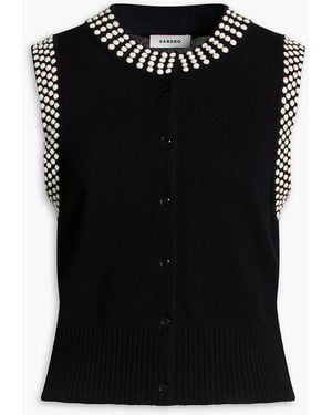 Sandro Bead-Embellished Wool-Blend Vest - Black