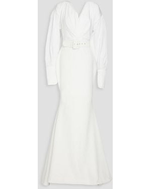 Rhea Costa Gianna Pleated Satin-crepe Gown - White