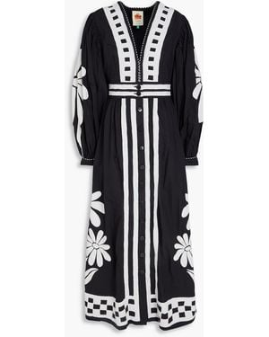 FARM Rio Embroidered Cotton-poplin Maxi Dress - Black