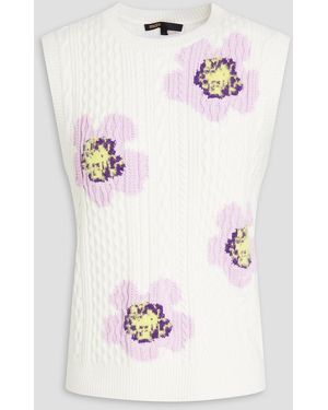 Maje Intarsia And Cable-Knit Vest - White