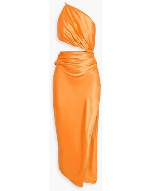 The Sei One-Shoulder Cutout Silk-Satin Midi Dress - Orange