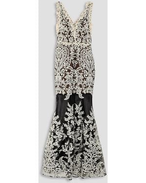 Marchesa Embroidered Tulle Gown - White