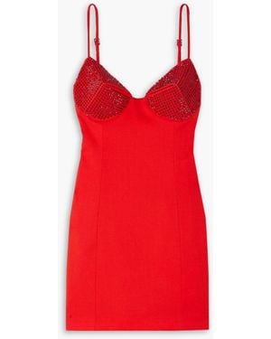 Area Crystal-embellished Wool-blend Mini Dress - Red
