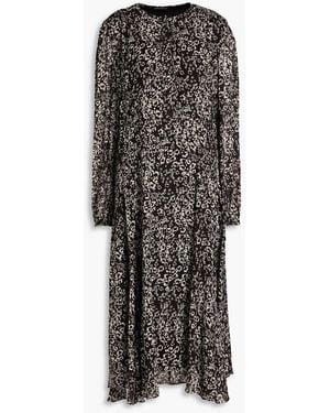 Luisa Cerano Pleated Leopard-print Crepe Midi Dress - Black