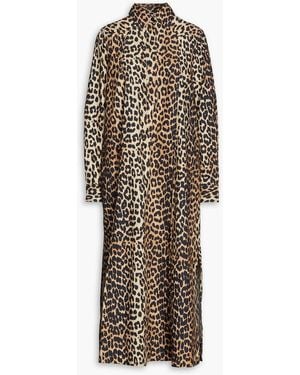 Ganni Leopard-Print Cotton-Poplin Midi Dress - Multicolor