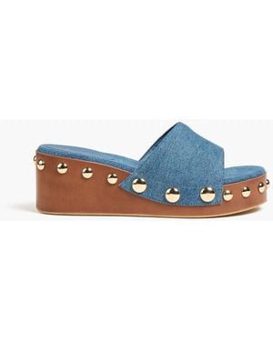 Maje Embellished Denim Platform Mules - Blue