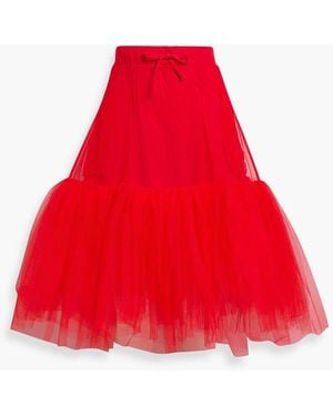 Simone Rocha Ruffled Laye Tulle And Cotton-jersey Skirt - Red