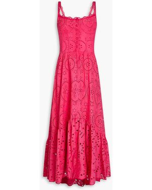 Charo Ruiz Irene Gathered Broderie Anglaise Cotton-blend Maxi Dress - Pink