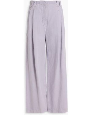 Brunello Cucinelli Pleated Cotton And Linen-Blend Twill Wide-Leg Pants - Purple