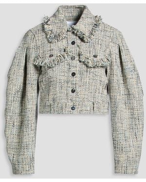 Ganni Cropped Cotton-blend Tweed Jacket - Blue