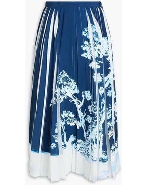 Erdem Pleated Floral-print Crepe Midi Skirt - Blue
