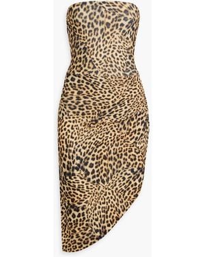 Norma Kamali Strapless Leopard-Print Stretch-Jersey Dress - Natural