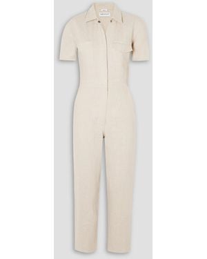 Rivet Utility Worker Cropped Linen Jumpsuit - White