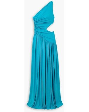 Michael Kors One-shoulder Cutout Gathered Jersey Gown - Blue