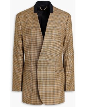 Victoria Beckham Houndstooth Wool-Tweed And Grain De Poudre Blazer - Brown