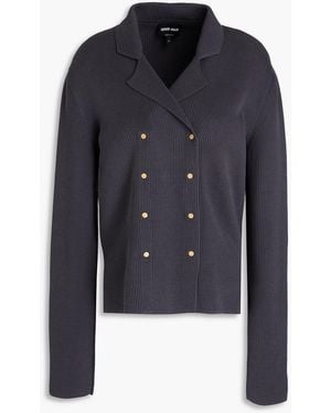 Giorgio Armani Ribbed Cotton And Cashmere-blend Cardigan - Blue