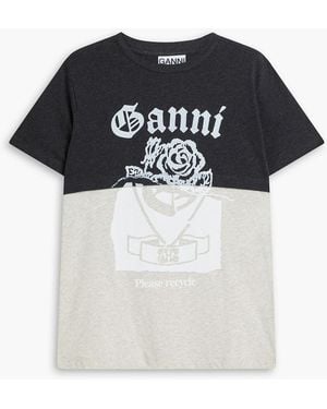 Ganni Printed Cotton-Jersey T-Shirt - Black