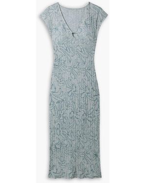 Skin Reyna Cutout Printed Plissé Pima Cotton-jersey Nightdress - Blue