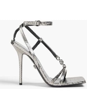 Versace Medusa Embellished Snake-Effect Leather Sandals - White