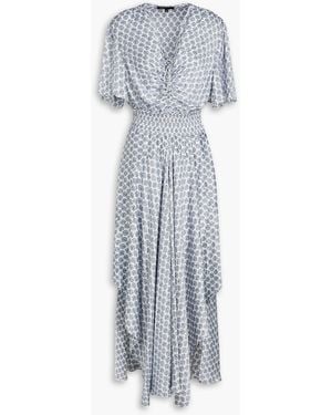 Maje Asymmetric Printed Satin Maxi Dress - Gray