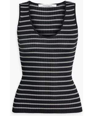 Another Tomorrow Striped Ribbed-knit Tank - Black