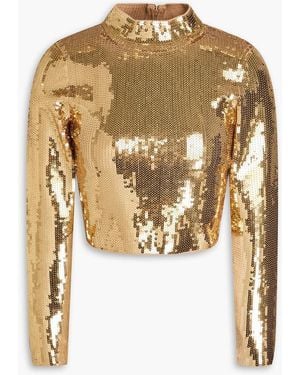 Sandro Cropped Sequined Ribbed-knit Top - White