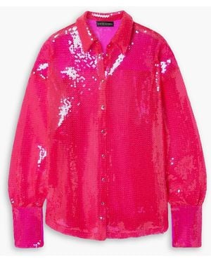 David Koma Oversized Neon Sequined Tulle Shirt - Pink