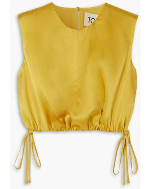 TOVE Cecily Cropped Gathered Silk-satin Top - Yellow