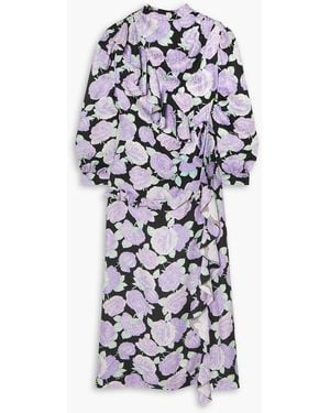 Miu Miu Crystal-Embellished Ruffled Floral-Print Silk-Jacquard Maxi Dress - White