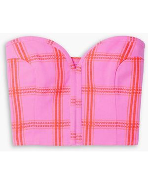 Mara Hoffman Rilynn Cropped Strapless Embroidered Checked Cotton Top - Pink