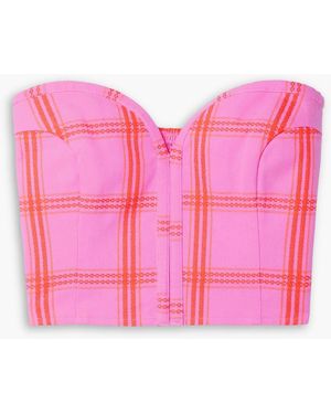 Mara Hoffman Rilynn Cropped Strapless Embroidered Checked Cotton Top - Pink