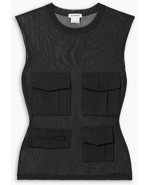 Acne Studios Cropped Paneled Cotton-Trimmed Stretch-Mesh Tank - Black