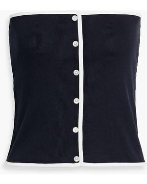 Veronica Beard Valley Strapless Embellished Ribbed Pima Cotton-Blend Top - Blue