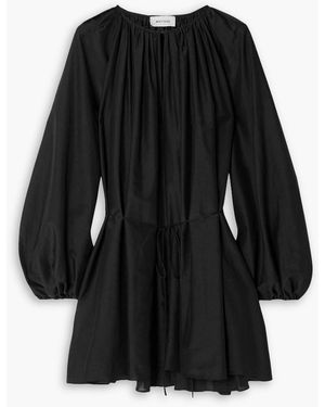 Matteau Belted Gathered Cotton And Silk-blend Mini Dress - Black