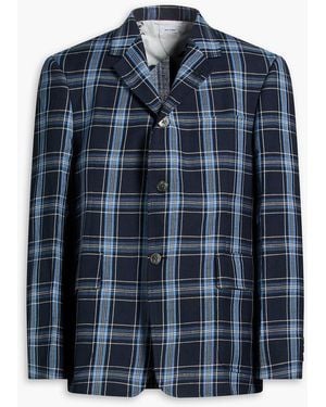Thom Browne Checked Wool And Linen-Blend Blazer - Blue