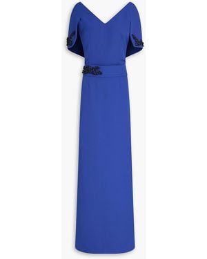 Safiyaa Aurora Cape-effect Embellished Crepe Gown - Blue