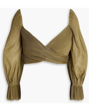 Zimmermann Cropped Plissé-organza Top - Green