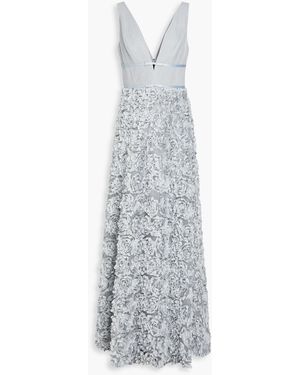 Marchesa Floral-appliquéd Tulle Gown - Gray