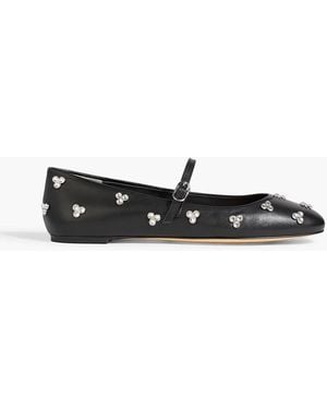 Stuart Weitzman Tammy Crystal-Embellished Leather Ballet Flats - Black